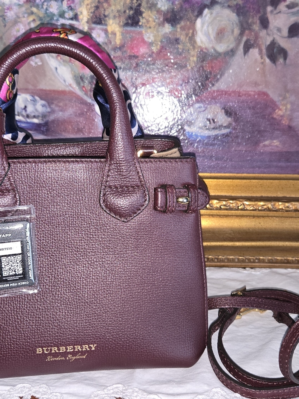 Burberry Burgundy Leather Top-Handle Bag